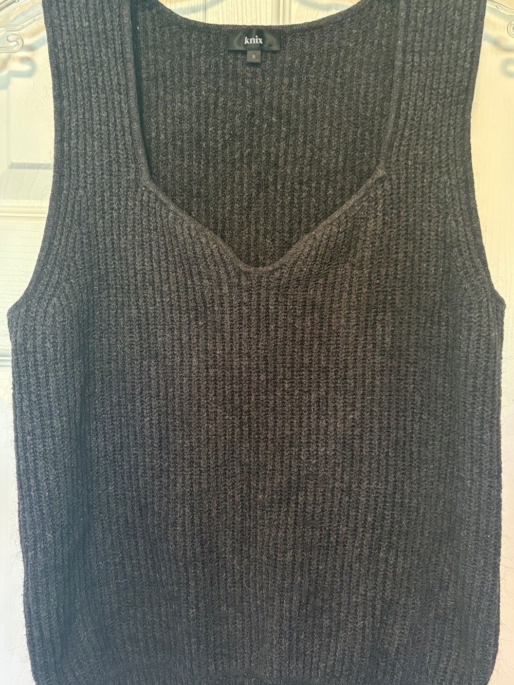 Knix Charcoal Gray Ribbed Cotton Wool V-Neck Cropped Sweater Vest Tank Medium M